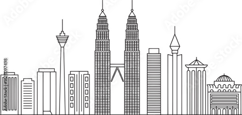 Canvas Print Detailed Kuala Lumpur Skyline Outline Vector Illustration Depicting Iconic Landm