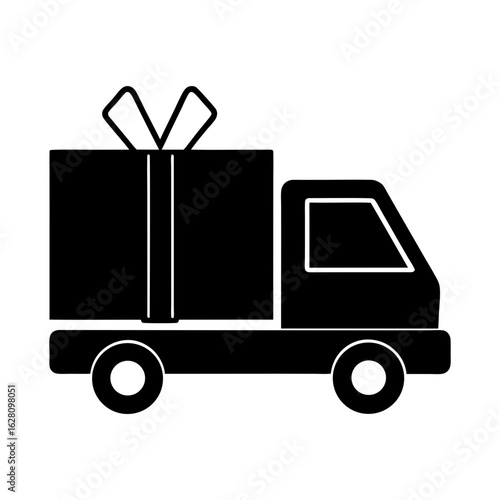 Delivery truck transporting a gift box silhouette vector illustration