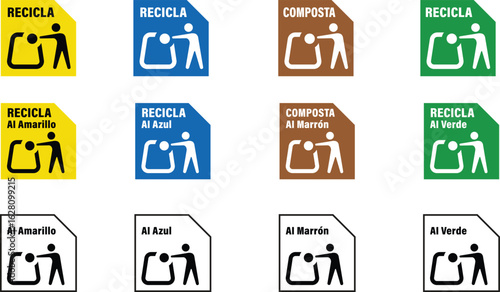 Símbolo de reciclaje Multi Material España. Recycling Symbol. Packaging waste sorting information. Recycling symbol Compost Spain