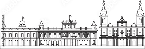Detailed Line Art of Madrid Royal Palace Skyline Silhouette Vector Illustration on Transparent Backdrop