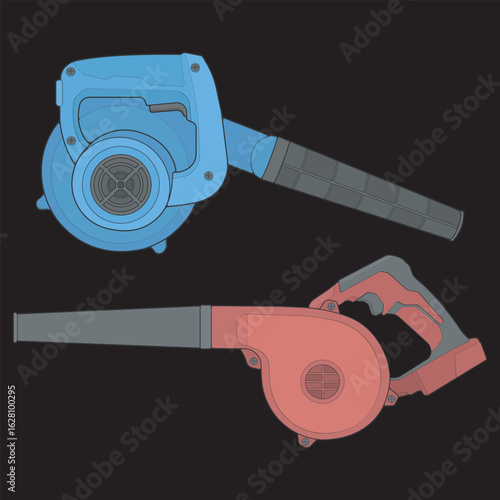 Electric Air Blower Set Hand Drawn Portable Cleaning Power Tools for Workshop and Home Use.