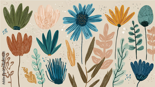 Abstract art background vector, luxury minimal style wallpaper with pink flowers and botanical leaves, watercolor. Vector backgroundSeamless pattern with pink lotus and reeds
