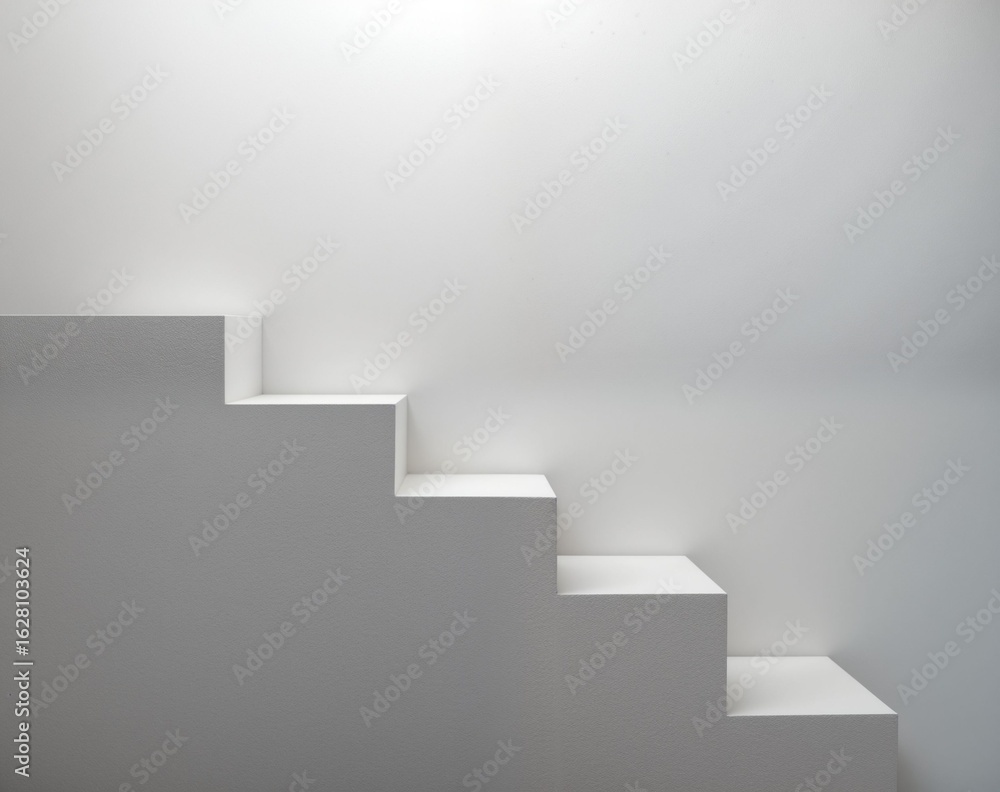 Fototapeta premium Minimalist White Stairs Leading Towards Bright Light from Above
