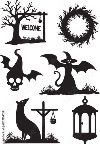 Spooky Halloween decor silhouettes welcome guests with frightful fun