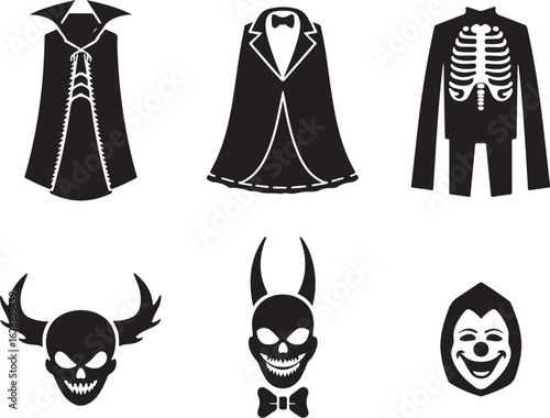 Spooky Halloween costumes and masks for holiday celebrations and fun