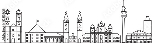 Detailed Munich Skyline Outline Vector Illustration of Iconic Landmarks and Architecture