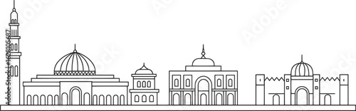 Detailed Muscat Skyline Vector Illustration of Oman's Capital City with Architectural Landmarks