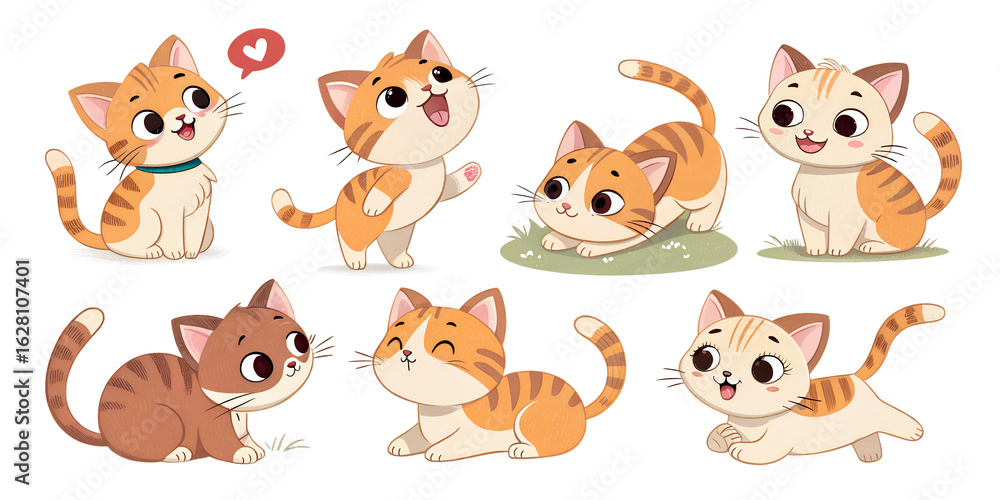 Obraz premium ai, png, cute, cats, cat, stickers, kittens, playful, colorful, digital, art, scrapbooking, creative, projects, illustrations, emotions, expressions, animal, adorable, pets, fun, designs, character, f