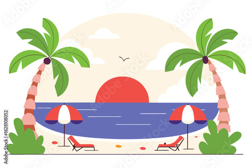 tropical island with palm trees and boat