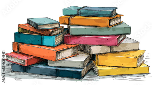 Colorful pile of books for reading and knowledge. Study, explore, learn and discover with literature. For bookworms and reading lovers.