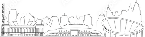 Detailed Outline Skyline of Canberra Australia with Prominent Buildings and Landmarks Vector Illustration