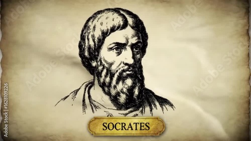 Socrates Sketch Drawing With Name – Ancient Greek Philosopher Graphic For Educational, Historical Presentations

