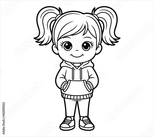 Black and White Chibi Girl Outline