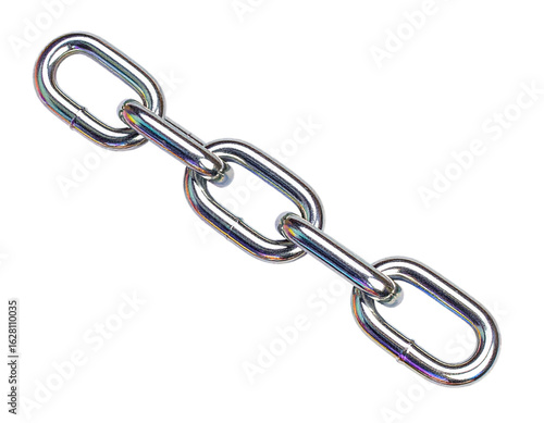 Shiny metal chain isolated against white background symbol of connection
