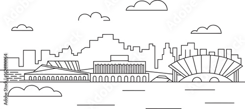 Detailed Outline Skyline of Wellington New Zealand with Prominent Buildings and Landmarks Vector Illustration