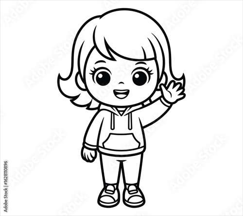 Chibi Girl with Gentle Smile Line Art