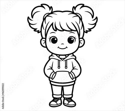 Chibi Girl with Messy Buns Coloring Page