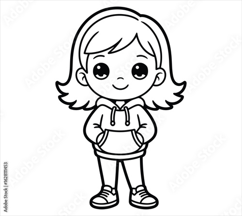 Cute Character in Hoodie Coloring Vector