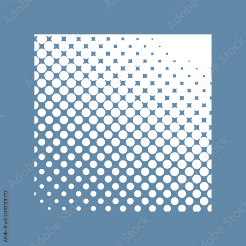 Halftone design element, rectangular halftone dot pattern. Specks, vector circle gradient. Modern design in polygraph style. Printing pattern.