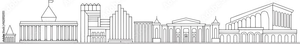 Obraz premium Detailed Vector Skyline of Canberra Australia Outlined Against Transparent Backdrop for Design Projects
