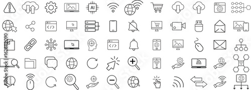Information technology line icons set. Big UI icon set. Thin outline icons pack. Set of 60 technology icons. Industry concept factory of the future. Technology progress. with transparent background.