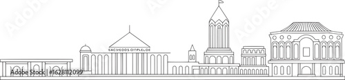 Detailed Vector Skyline of Tbilisi Georgia Outlined Against Transparent Backdrop for Design Projects