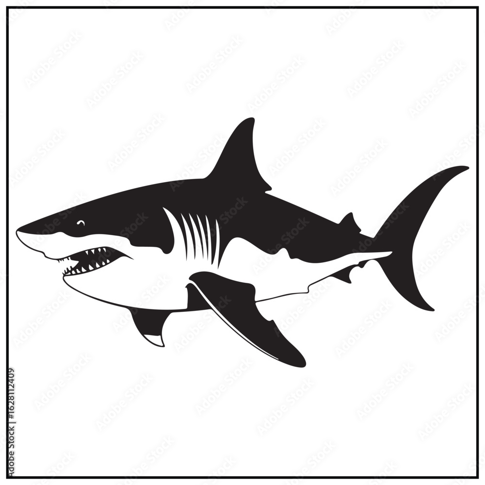 Obraz premium Vector art of great white shark swimming, isolated on white background