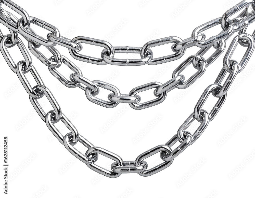 Obraz premium Three shiny metallic chains interlocking against a transparent background