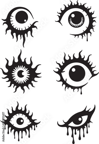 Unique eye designs with dripping details for creative projects and brands