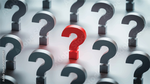 Red question mark stands out among gray question marks