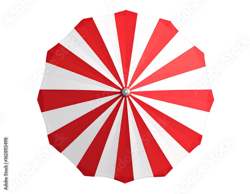 Top View of Red and White Beach Umbrella with Sunlight Highlights, transparent background