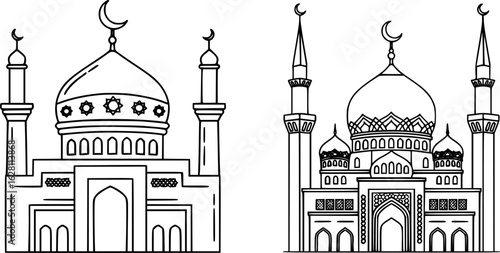 mosque draft icon line art vector illustration
