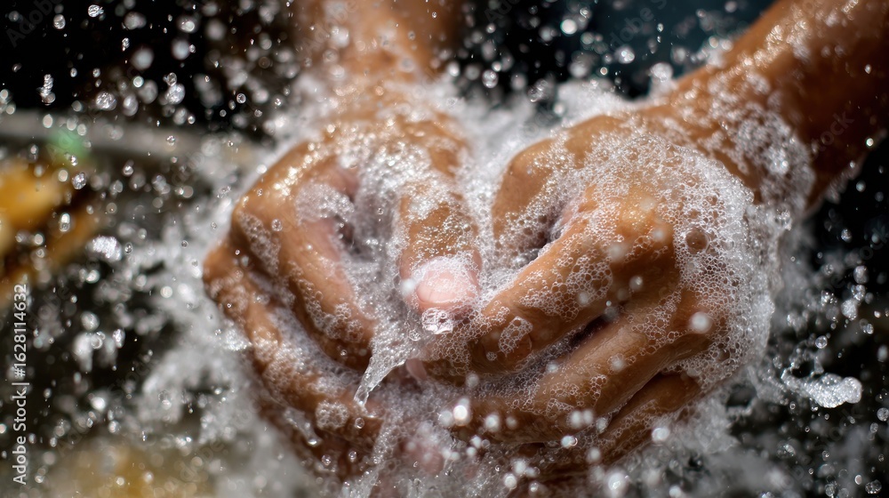 Fototapeta premium Hands washing with soap and water