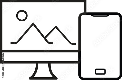 Desktop and smartphone icon representing responsive web design or cross-platform compatibility with transparent background
