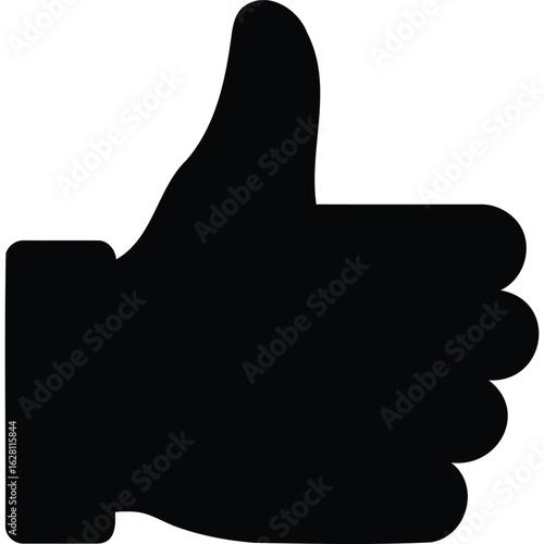Thumbs up icon. A black silhouette of a hand gesture symbolizing approval, positivity, agreement, and success.