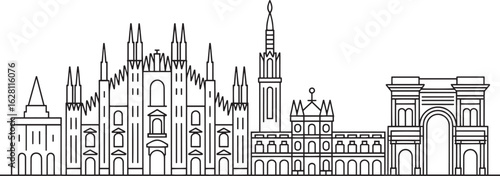 Milan Skyline Outline Vector Illustration Italy Cityscape Silhouette Design Template
