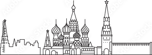 Moscow Skyline Outline Vector Illustration Russia Cityscape Silhouette Design Template
