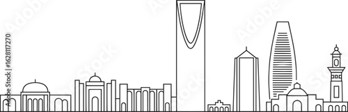 Riyadh Skyline Silhouette Outline Vector Illustration Saudi Arabia Cityscape Landmark Design