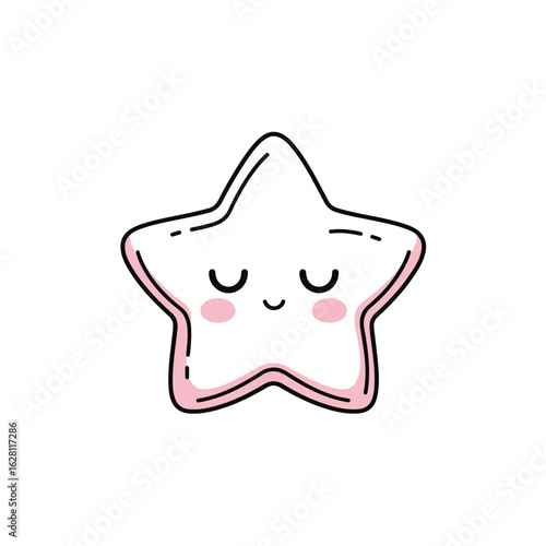 An adorable kawaii-style cartoon star with a sweet smiling face, closed eyes, and pink blushing cheeks.