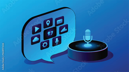 Smart speaker with app icons voice assistant microphone