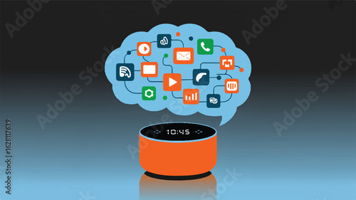 Smart speaker with app icons voice assistant technology