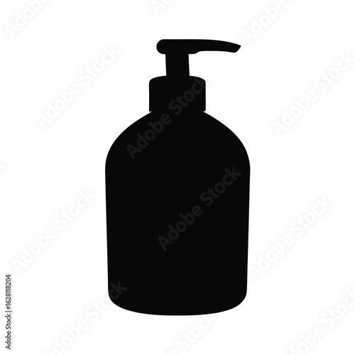 Full black color silhouette of a facial cleanser bottle on white background Vector illustration