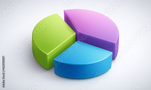 Grafico a torta 3D tricolore, illustrazione vettoriale