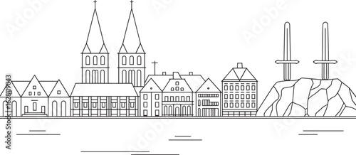 Soest Skyline Silhouette Vector Illustration with Famous Buildings and Landmarks Outline Style