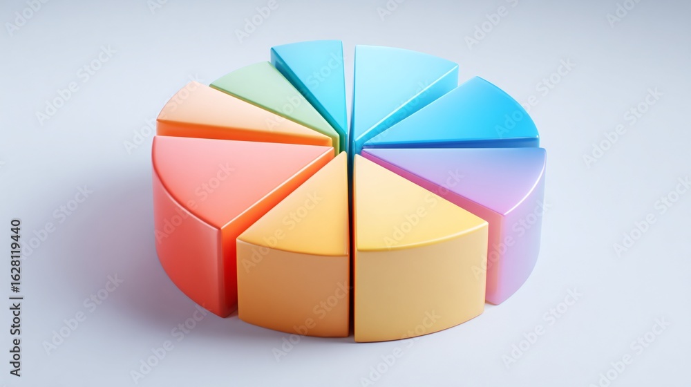 Fototapeta premium Grafico a torta 3D multicolore su sfondo bianco