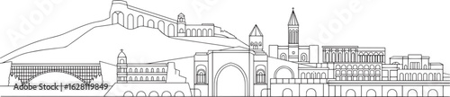Tbilisi Georgia Skyline Silhouette Outline Vector Illustration Cityscape Landmark Design