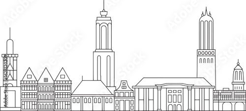 Utrecht Netherlands Skyline Linear Silhouette with Landmarks and Buildings Vector Illustration