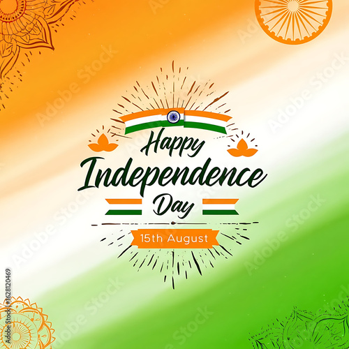 15 August Indian Happy Independence Day Celebration Poster Design Template, illustration of abstract tricolor banner with Indian flag for 15th August Happy Independence, generative ai
