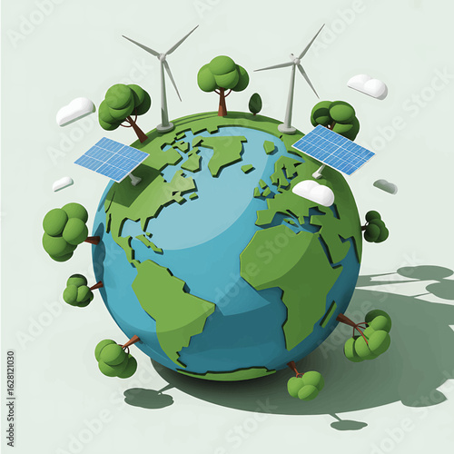 3d Green Planet with Renewable Energy 