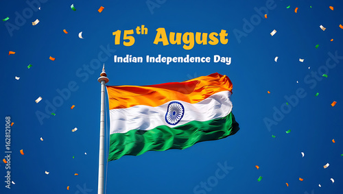 15 August Indian Happy Independence Day Celebration Poster Design Template, illustration of abstract tricolor banner with Indian flag for 15th August Happy Independence, generative ai